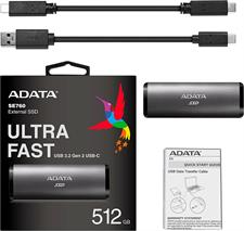 ADATA SE760 512GB External Portable SSD Gray