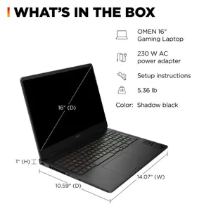 HP Omen 16-AM0073DX Gaming Laptop Intel Core Ultra 7 255H, 16GB DDR5, 1TB SSD, NVIDIA RTX 5060 8GB Graphics, 16" FHD+ 2K IPS 144Hz, Windows 11 Home, Shadow Black 
