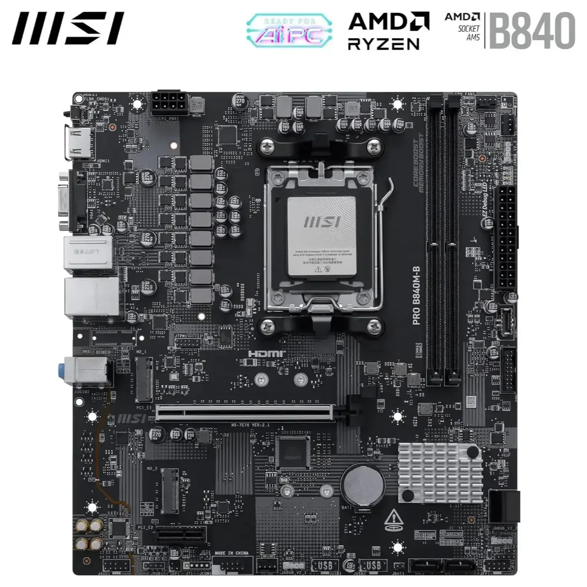MSI Pro B840M-B DDR5 Micro ATX AM5 Motherboard