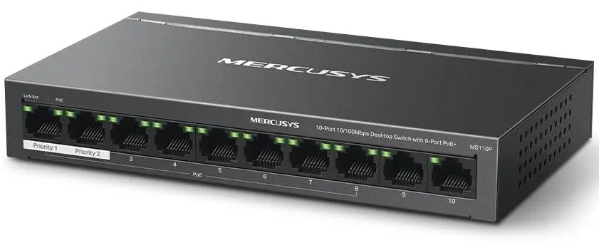 Mercusys MS110P 10-Port 10/100Mbps Desktop Switch with 8-Port PoE+
