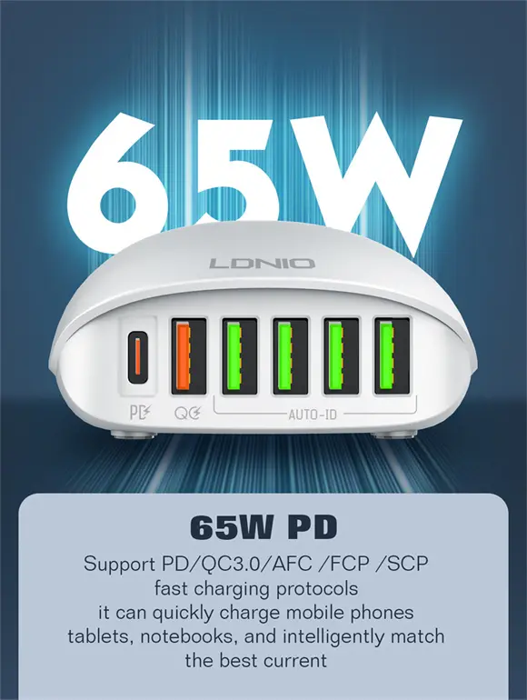 LDNIO A6573C 65W 6-Port Desktop Charging Station