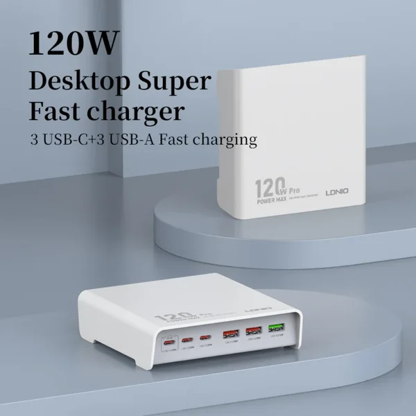 LDNIO Q605 120W 6-Port USB-C USB-A Desktop Charger