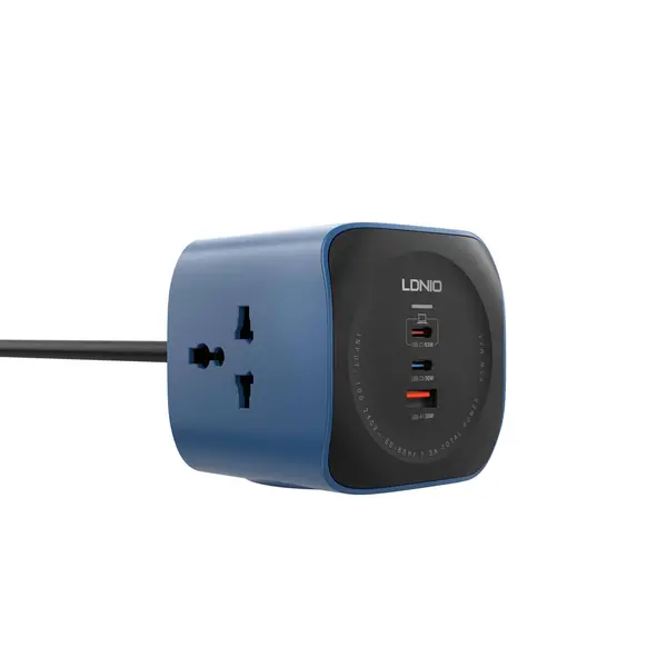 LDNIO SC3319 6-in-1 Power Socket Adapter – 65W USB-C PD, 3 AC Outlets & 2m Extension Cable