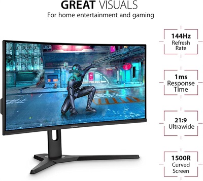 ViewSonic VX3418-2KPC 34 Inch  144Hz Ultrawide Curved Gaming Monitor