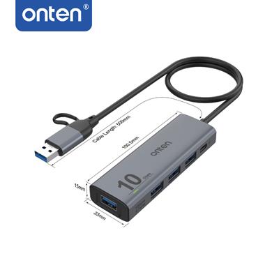 Onten 5 in 2 TypeC + USB to 4-Port USB3.2 Gen 2 10G Hub UCA611