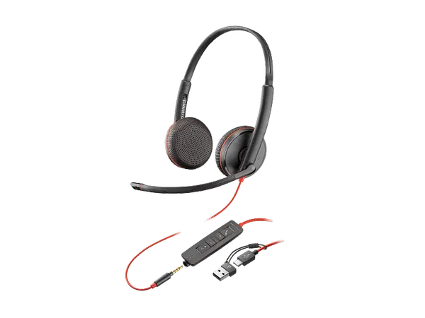 HP Poly Blackwire 3225 Stereo USB-C Headset with 3.5mm Plug & USB-C/A Adapter (8X229AA)