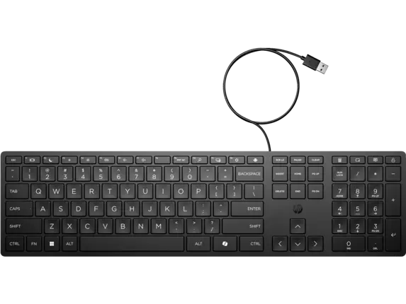 HP Wired Desktop 320K USB Keyboard Full Size Quiet Keys Black (9SR37UT)