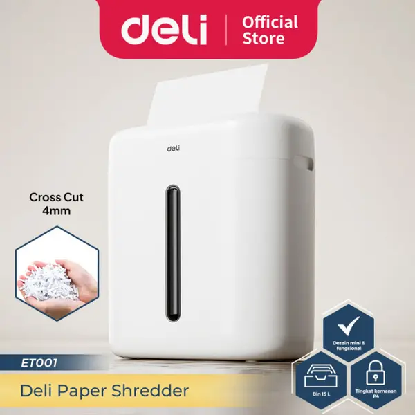 Deli ET001 Paper Shredder | P-4 Cross Cut, 6 Sheet Capacity