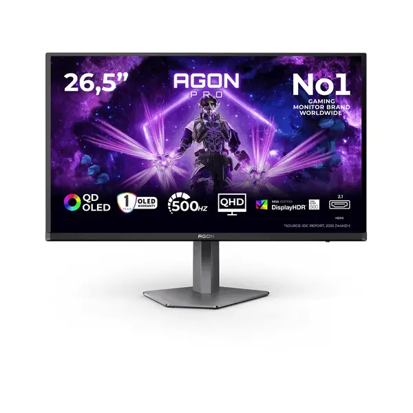 AOC AGON Pro AG276QKD2 26.5" QD-OLED 500Hz QHD (2560x1440) Gaming Monitor | DisplayPort 2.1 | HDR True Black 500