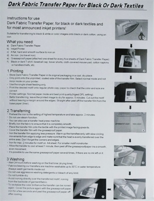 Dark Fabric Transfer Paper for Black or Dark Textiles