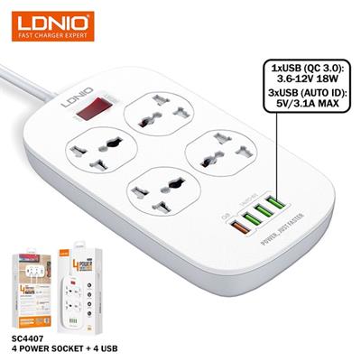 LDNIO SC4407 2500W Power Strip With 4 Socket Outlets and 4 USB Port QC 3.0