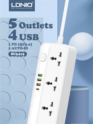  LDNIO SC5415 MULTI-FUNCTION POWER STRIP WITH 5 POWER SOCKETS