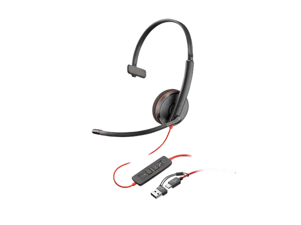 Poly Blackwire 3210 Monaural USB-C Headset with USB-C/A Adapter (8X214A6)