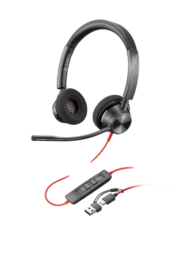 Poly Blackwire 3320 Stereo Microsoft Teams USB-C Headset with USB-C/A Adapter (214013-101)