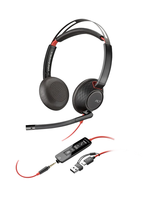 HP Poly Blackwire 5220 Stereo USB-C Headset with 3.5mm Plug & USB-C/A Adapter (207586-01)