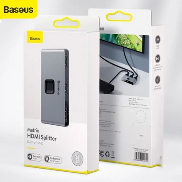 Baseus HDMI Matrix Switch 2×1 / 1×2 4K 60Hz Grey CAHUB-BC0G