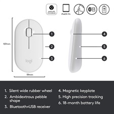 Logitech Pebble M350 Wireless Silent Bluetooth Mouse (Sand/Blueberry/Graphite/Off-White/Lavender)