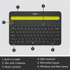 Logitech K480 Bluetooth Multi-Device Keyboard (Black/White)