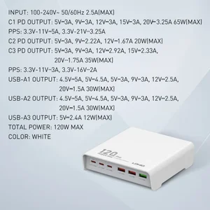 LDNIO Q605 120W 6-Port USB-C USB-A Desktop Charger