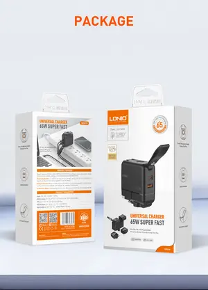 LDNIO Q2618 65W GaN Fast Charger – USB-C + USB-A with EU/UK/US Plugs