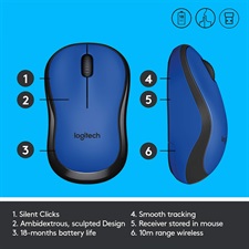 Logitech  M221 Silent Wireless Mouse (Blue/Charcoal/Red)