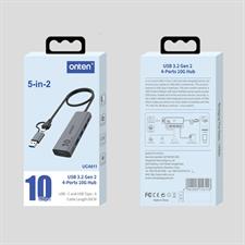 Onten 5 in 2 TypeC + USB to 4-Port USB3.2 Gen 2 10G Hub UCA611