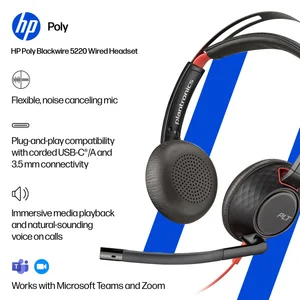 HP Poly Blackwire 5220 Stereo Headset with 3.5mm Plug & USB-A Adapter 