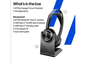 Poly Voyager Focus 2 USB-C Wireless Headset with USB-C/A Adapter & Charging Stand