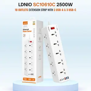 LDNIO SC10610C 2500W Power Strip – 10 Universal Outlets, 6 USB Ports, 33W PD