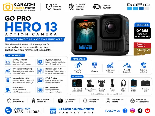 GoPro HERO13 Action Camera + SanDisk Extreme 64GB microSD Card Bundle