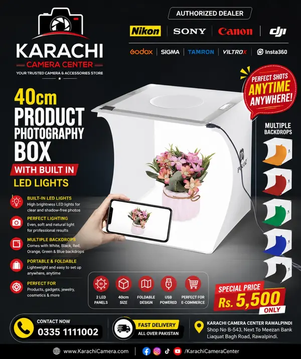 40cm Product Photography Light Box with Built-in LED Lights & 6 Backdrops