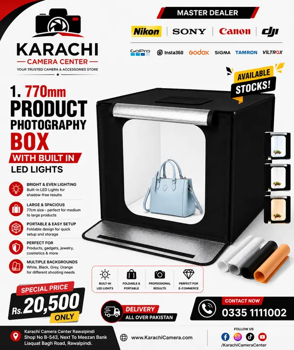 77cm Product Photography Light Box with Built-in LED Lights & Backgrounds