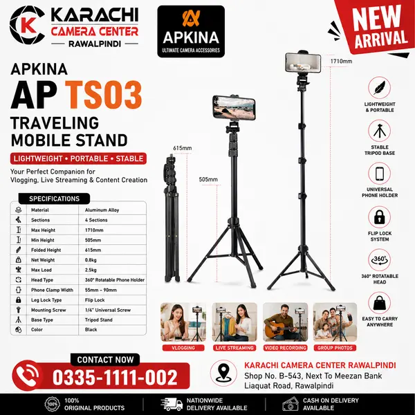 APKINA AP TS03 Traveling Mobile Stand / Tripod with Universal Phone Holder