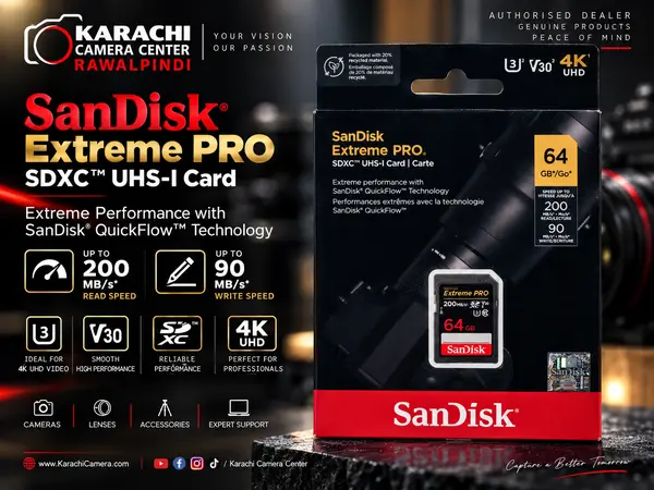 SanDisk Extreme PRO 64GB SDXC UHS-I U3 V30 Memory Card