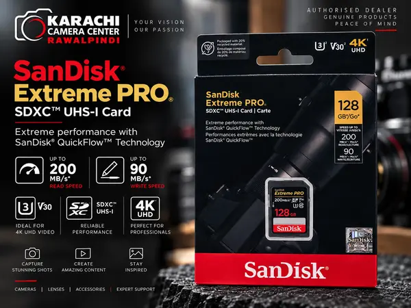 SanDisk Extreme PRO 128GB SDXC UHS-I U3 V30 Memory Card