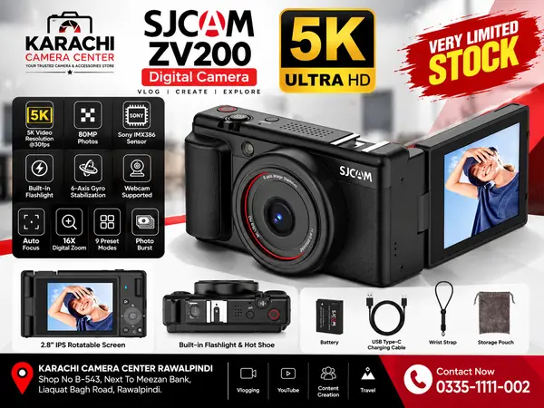 SJCAM ZV200 5K 80MP Digital Vlogging Camera with Flip Screen