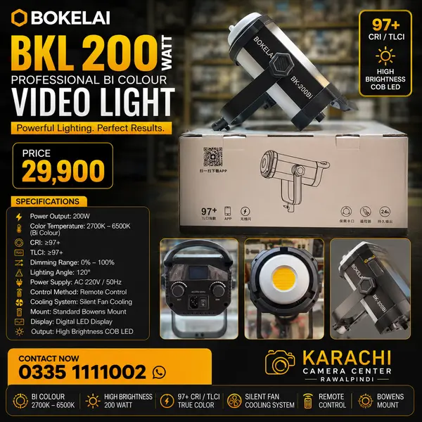 Bokelai BKL200 Watt Professional Bi Colour Video Light