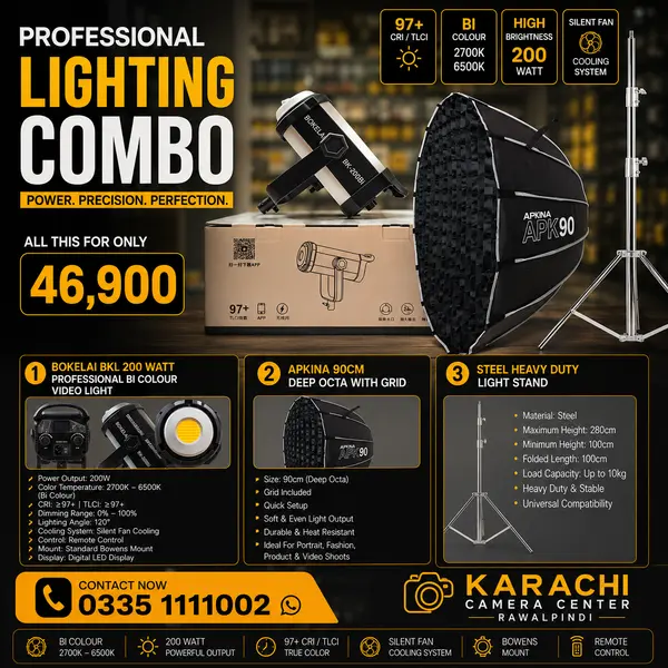 Bokelai BKL200 200W Professional Bi Colour Video Light Combo Kit