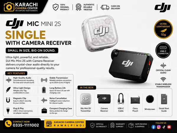 DJI Mic Mini 2S Single Wireless Microphone with Camera Receiver
