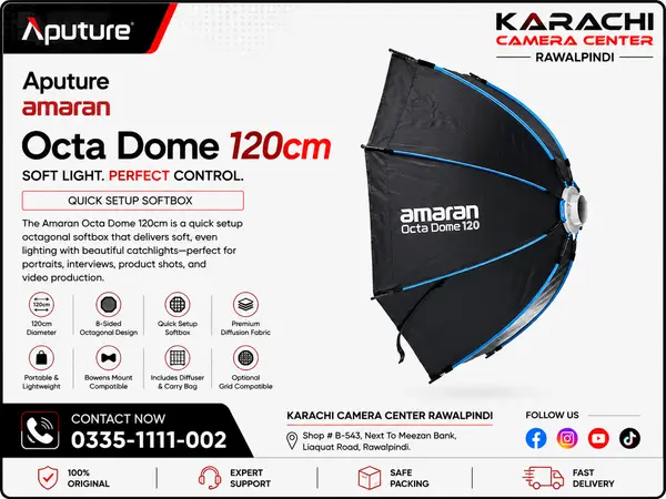Aputure Amaran Octa Dome 120 – 120cm / 4ft Quick Setup Octagonal Bowens Mount Softbox
