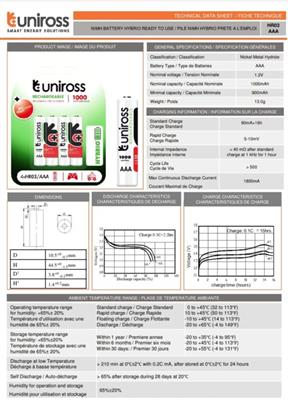 Uniross AAA 1000 Series Ready to use Rechargeable Battery Cell ( 2 Batteries )