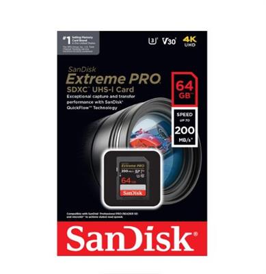 SanDisk 64GB 200MB/s Extreme PRO UHS-I SDXC Memory Card