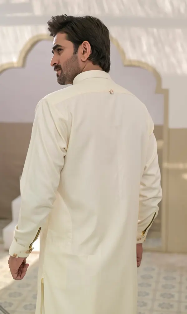 Premium Shalwar Kameez Cream Accessories Detailed Cuff Zipper