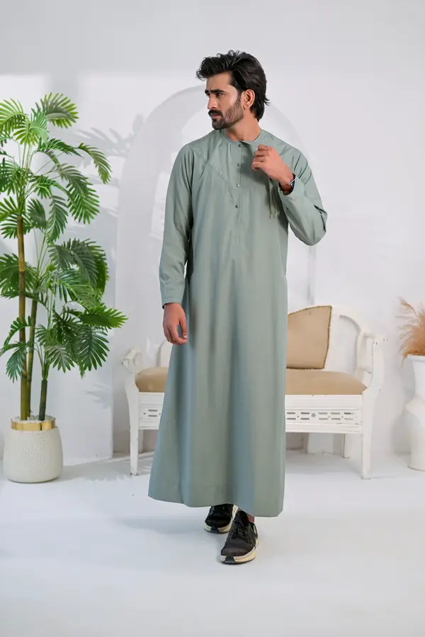 Emirati Triditional Kandura with Embroidery (Olive Green)