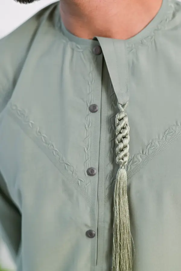 Emirati Triditional Kandura with Embroidery (Olive Green)