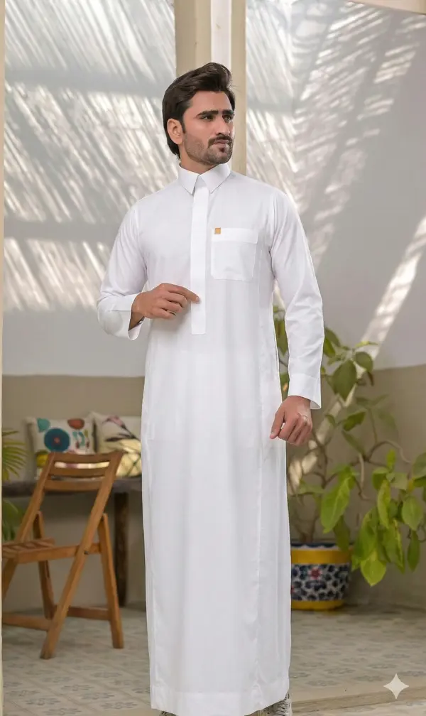Saudi Modern Thobe (Sharp Shirt Collar)