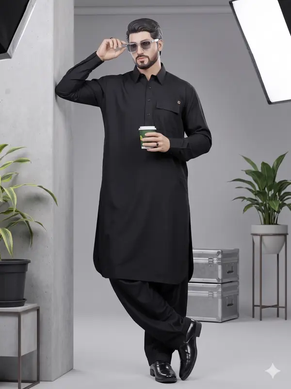 Black Panther Premium Shalwar Kameez by Al-Turab Eastern (Space Blue)