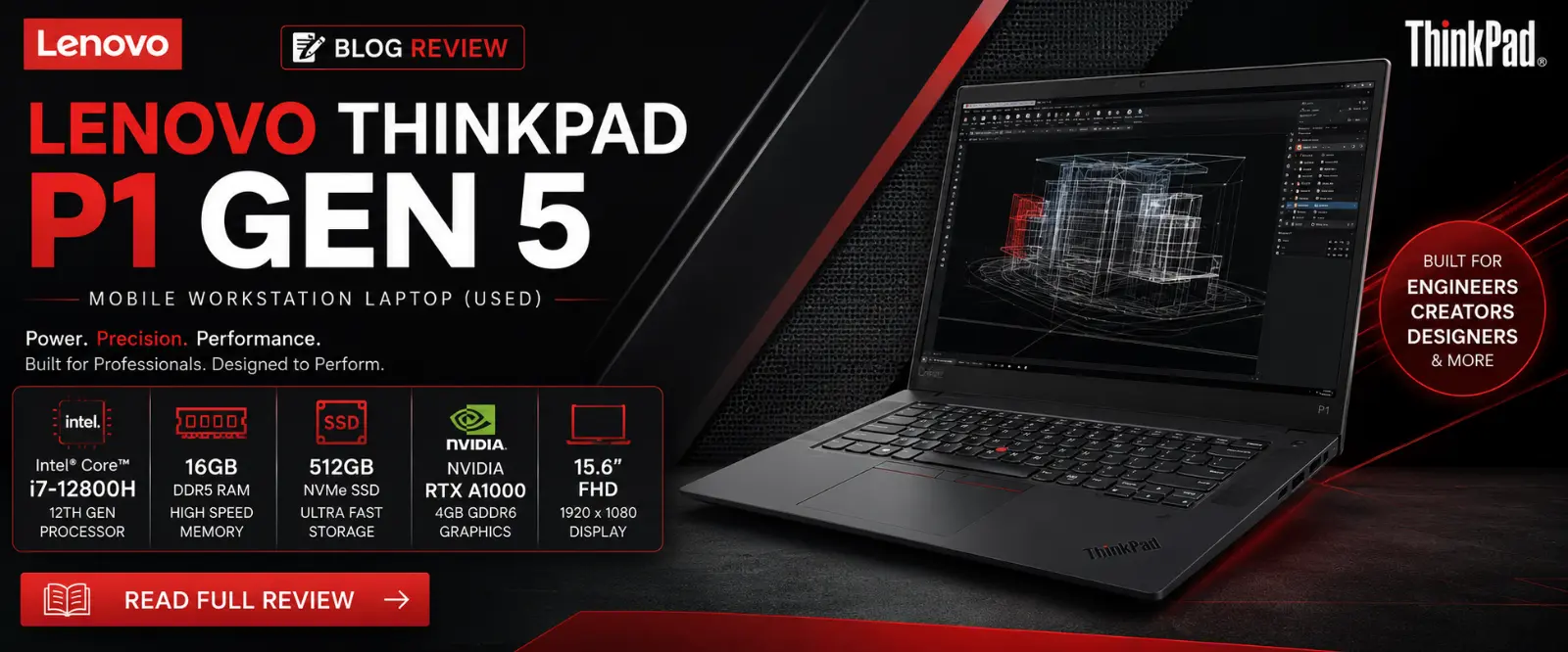 Lenovo ThinkPad P1 Gen 5 Review Core i7-12800H 12th Gen  |  RTX A1000 4GB  |  16GB DDR5  |  512GB SSD