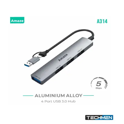 AMAZE A314 USB + TYPE C TO 4-PORT USB3.0 HUB
