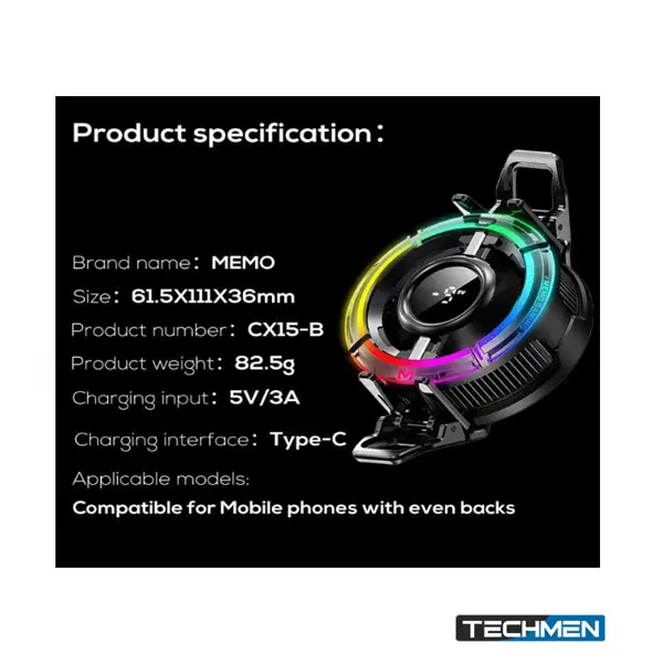 MEMO CX15 Digital Display Mobile Game Cooling Fan Colorful Led Light Phone Cooler With Four Types RGB Light